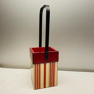 GUC Wine/Bottle Caddy, Red Stripe, Metal Handle, 7" T x 4 3/4" Sq + Handle